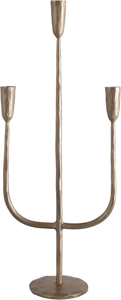Creative Co-op Hand-Forged Metal Candelabra, Antique Brass Finish (Holds 3 Taper Candles) Kerzenhalter, Messing