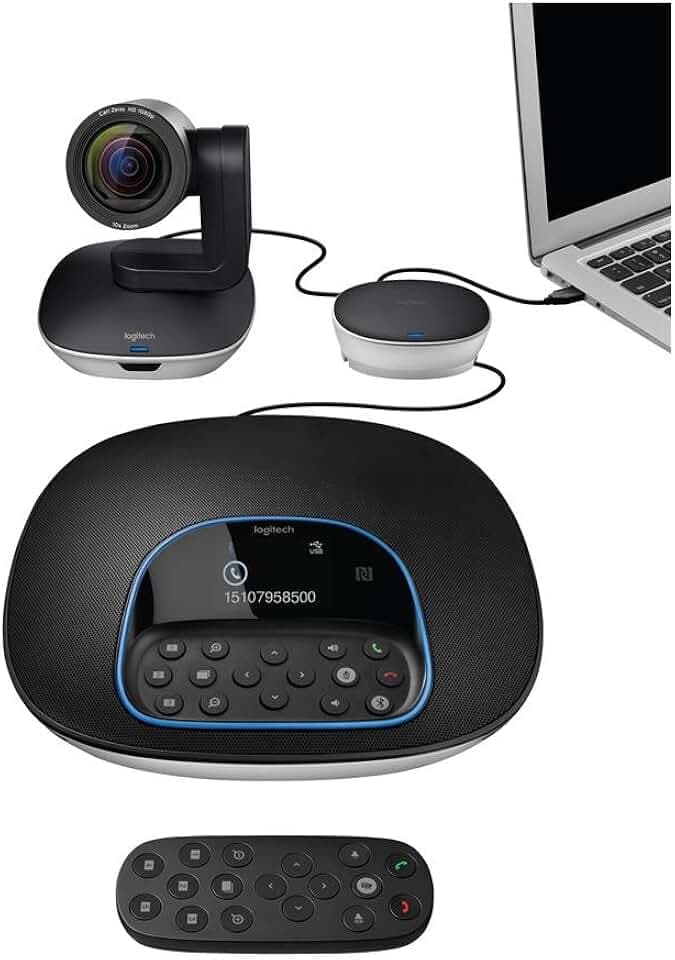 Logitech GROUP Videokonferenz-System | Webcam, Meetingräume, Freisprecheinrichtung, Fernbedienung, HD 1080p, 10x Zoom, Rauschunterdrückung, USB, Bluetooth - Schwarz