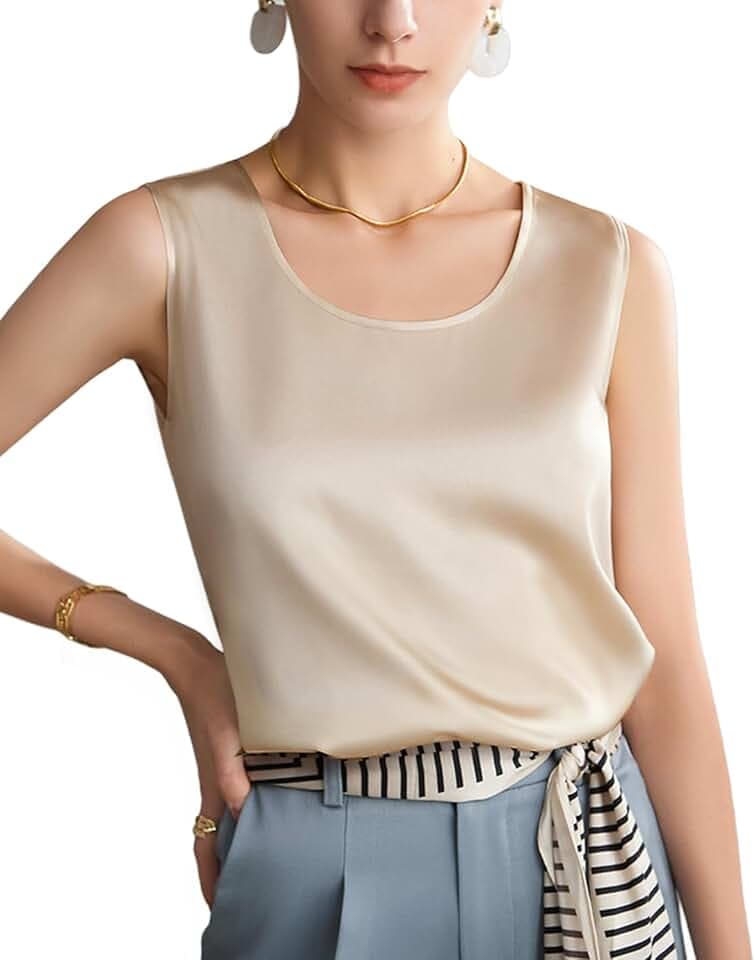 Womens 100% Mulberry Silk Tank Top - Loose Fit Sleeveless Outfits