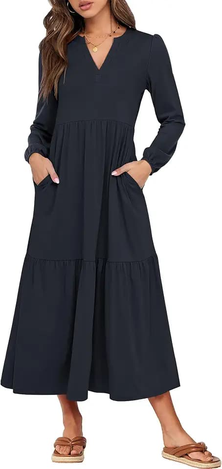 ANRABESS Women's Long Sleeve Fall Flowy Boho Maxi Dresses