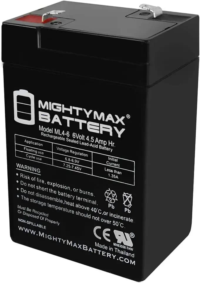 Mighty Max Battery ML4-6 - 6 Volt 4.5 AH, F1 Terminal, Rechargeable SLA AGM Battery