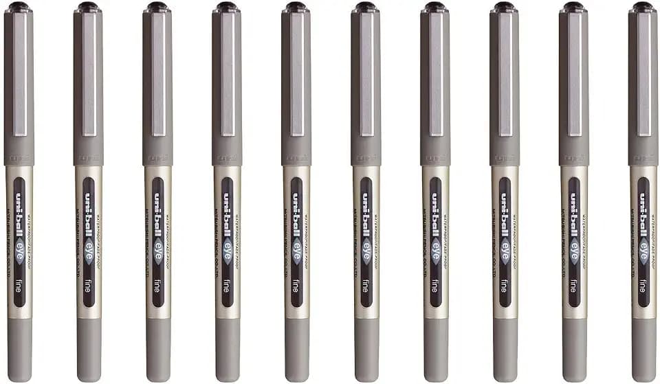 uni-ball - Uni Mitsubishi Pencil – 10 Eye-Fineliner-Stifte UB-157 – Tintenroller, Flüssigtinte, Schwarz – Spitze 0,7 mm – Schreiben Medium