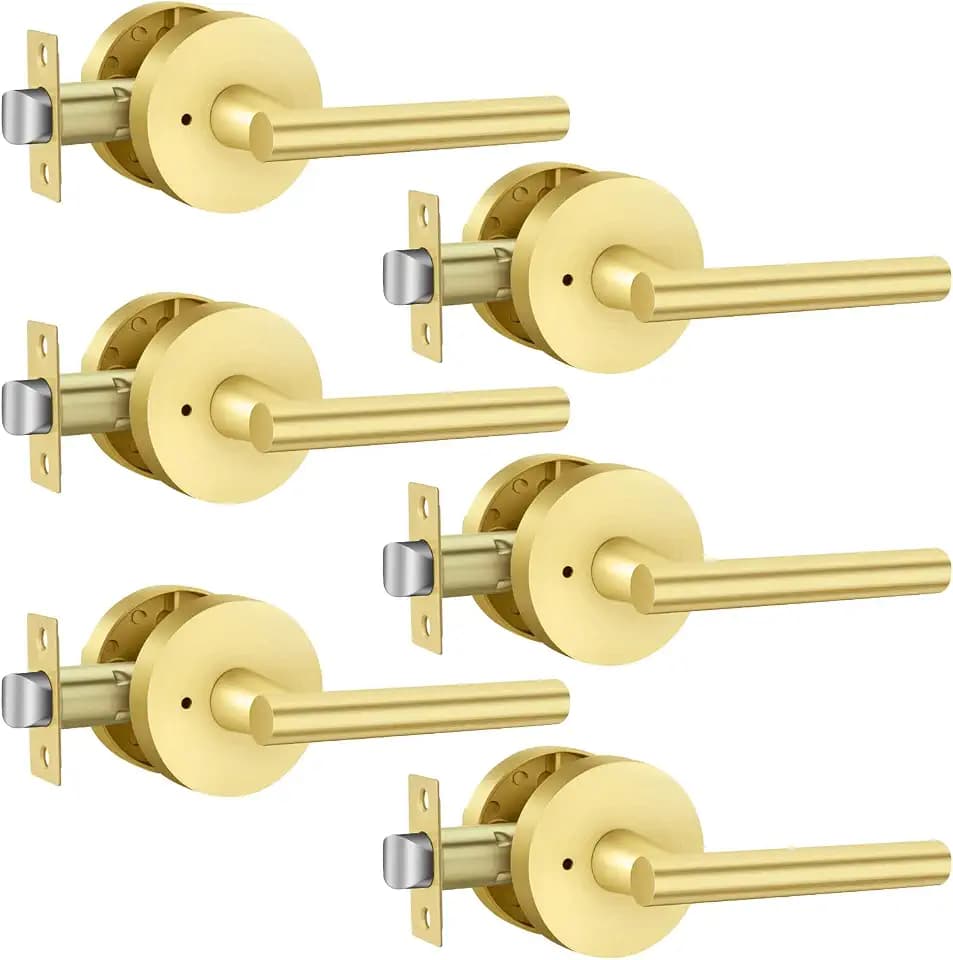 Haidms Gold Door Handle Interior，Privacy Door Levers for Bedroom 6 Pack
