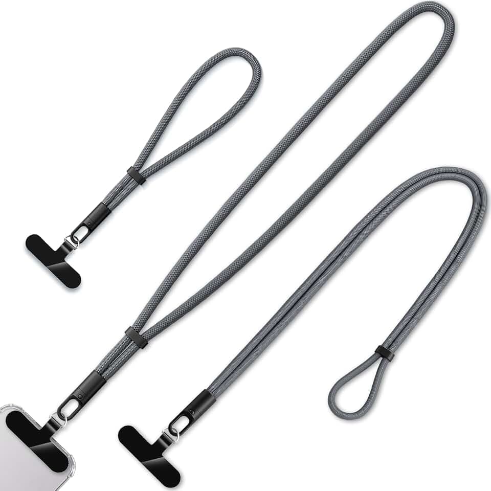KITANIS 3 Pack Phone Lanyard,1×Phone crossbody strap,1×Phone Neck Strap,1×Wrist Strap,3×Tether Tabs,Universal Cell Phone Multifuctional Patch Polyester Lanyards(Grey)