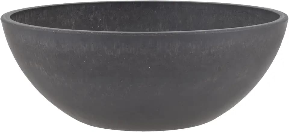 PSW Pot Collection M30DC 12-inch Plastic/Stone/Wood Composite Low Bowl Planter – No Drainage Hole (Drillable), Shallow Indoor/Outer Pot for Succulents, Bonsai, Fairy Gardens, Herbs, Dark Charcoal