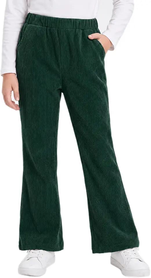 Noomelfish Girls Corduroy Flared Pant Fall Winter Bell Bottoms Trousers with Pockets (5-12 Years)