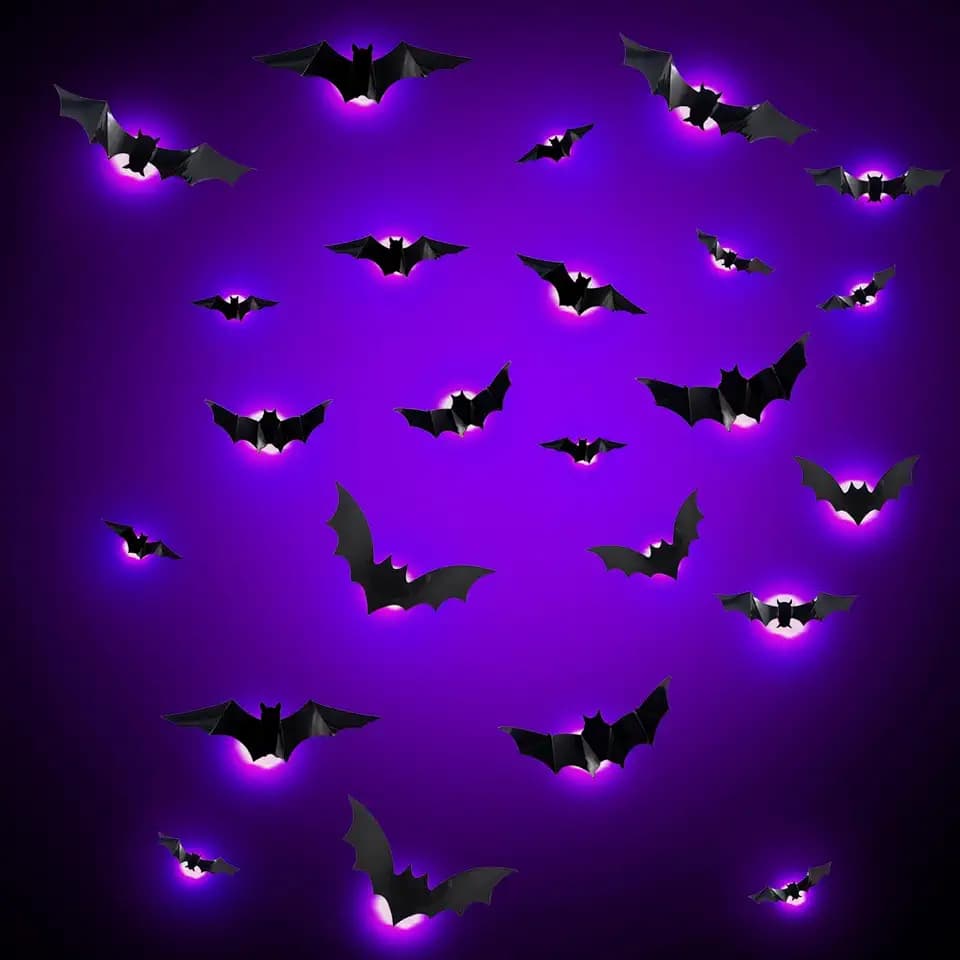 Halloween Deko, 24 Stück LED Lila Fledermaus Deko