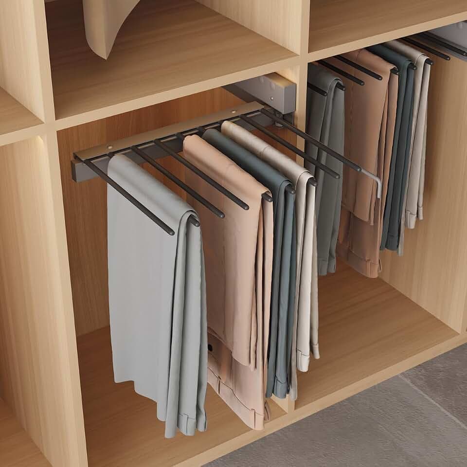 Seitlich abnehmbare Hose, 19 Hosen, Hosenbügel, Stahl, silberfarben