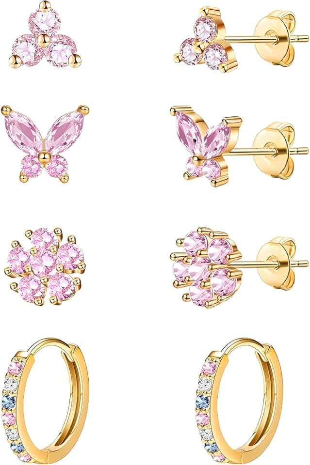 jagosen Gold Pink Stud Earrings for Women Hypoallergenic Earrings for Girls
