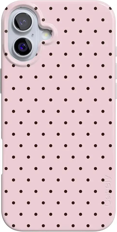 Casely iPhone 16 Case | On the Dot | Pink & Brown Polka Dot | Compatible with MagSafe | Classic Ultra Slim Design
