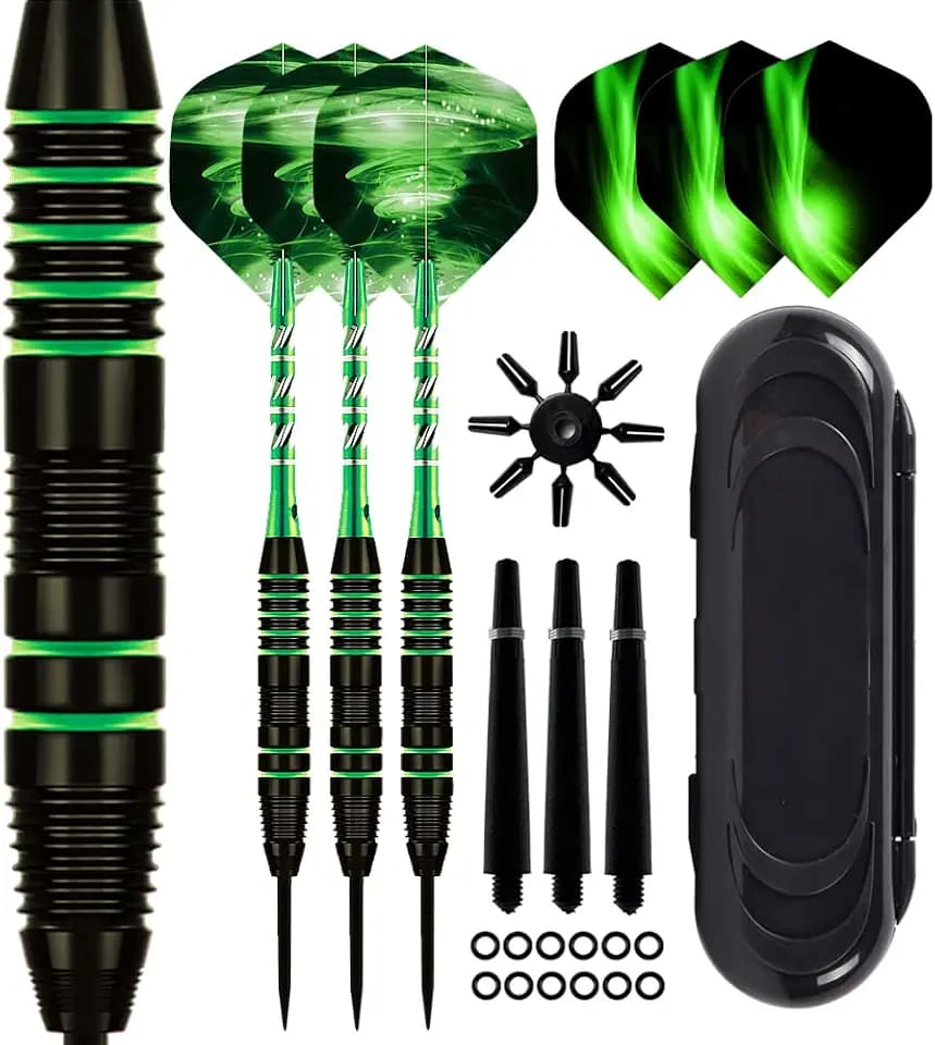 Dartpfeil-Set mit Stahlspitze, professionelle Dartpfeile mit Aluminiumschäften (+ 3 weitere Ersatzschäfte) und 2 Dartpfeile und Dart-Etui, 3 Stück