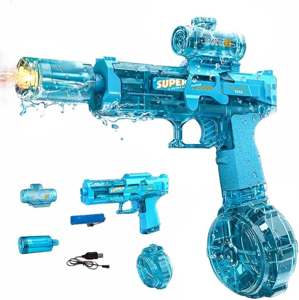 Electric Water Guns for Adults Kids, Automatic Squirt Gun, with 26FT Range, Super Blaster Soaker High Capacity Pistol for Swimming Pool Party Toy ColorBlast LED Electric Water Gun (Blue)