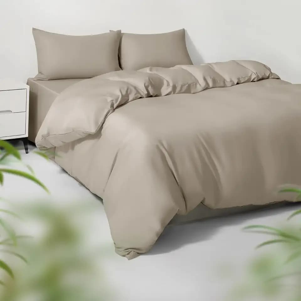 Cooling Duvet Cover Set Full/Queen for Hot Sleepers | 100% Viscose Derived from Bamboo | Silky Soft & Breathable | 3 Piece with Zipper & 6 Loops (Simply Taupe)