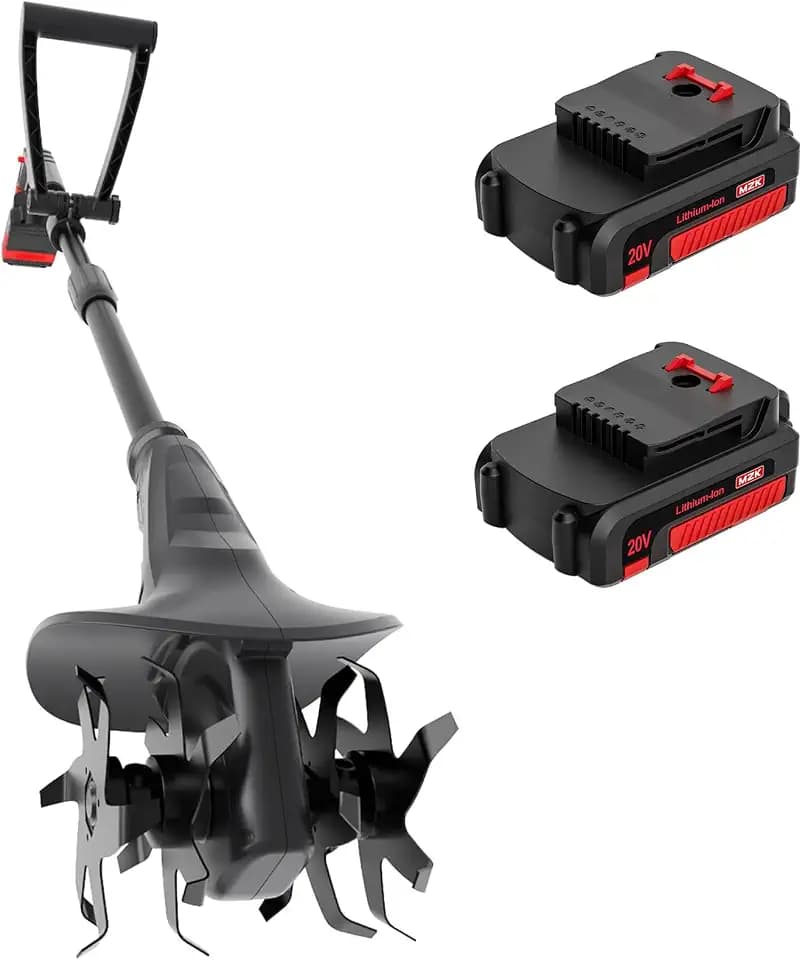 MZK 20V Cordless Tiller Cultivator, 8.6-Inch Steel Tines,360 RPM