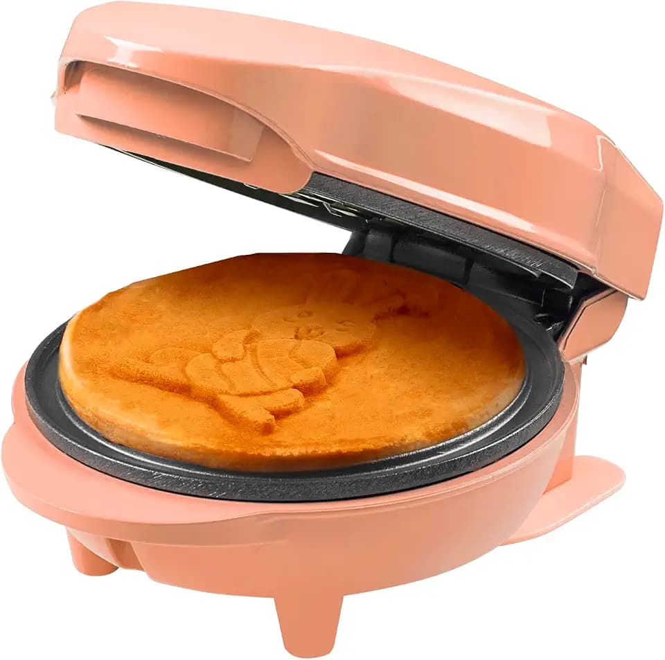 Bestron Mini-Waffeleisen, Waffeleisen im einzigartigen Osterhasen-Design, Waffelmaker mit Antihaftbeschichtung, für Ostern, Kindergeburtstage oder als Geschenk, Waffelgröße 10cm, Farbe: Orange