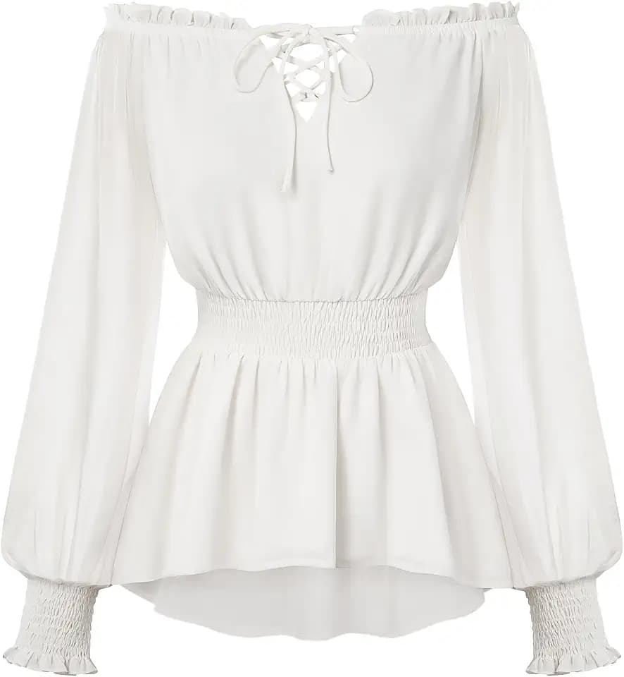 SCARLET DARKNESS Damen Mittelalter Bluse Off Shoulder Langarm Peplum Top