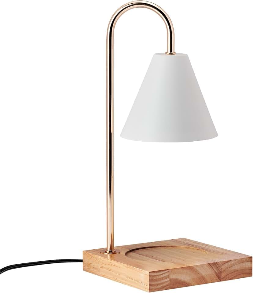 Mikasa 13.4 Inch Electric Candle Warmer with Metal Shade - White Lamp Warmer for Jar Candles, Flameless Fragrance Diffuser with 50W Halogen Bulb, Wood Base, Home Decor for Living Room and Bedroom
