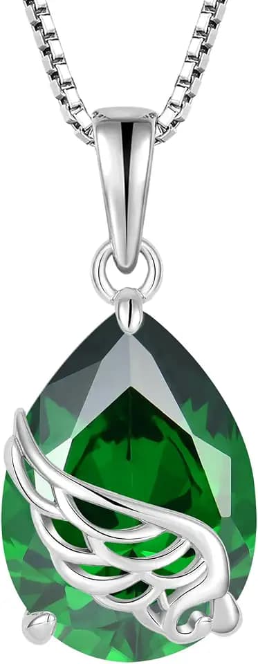 Angel Wing Necklace 925 Sterling Silver Teardrop Birthstone Jewelry