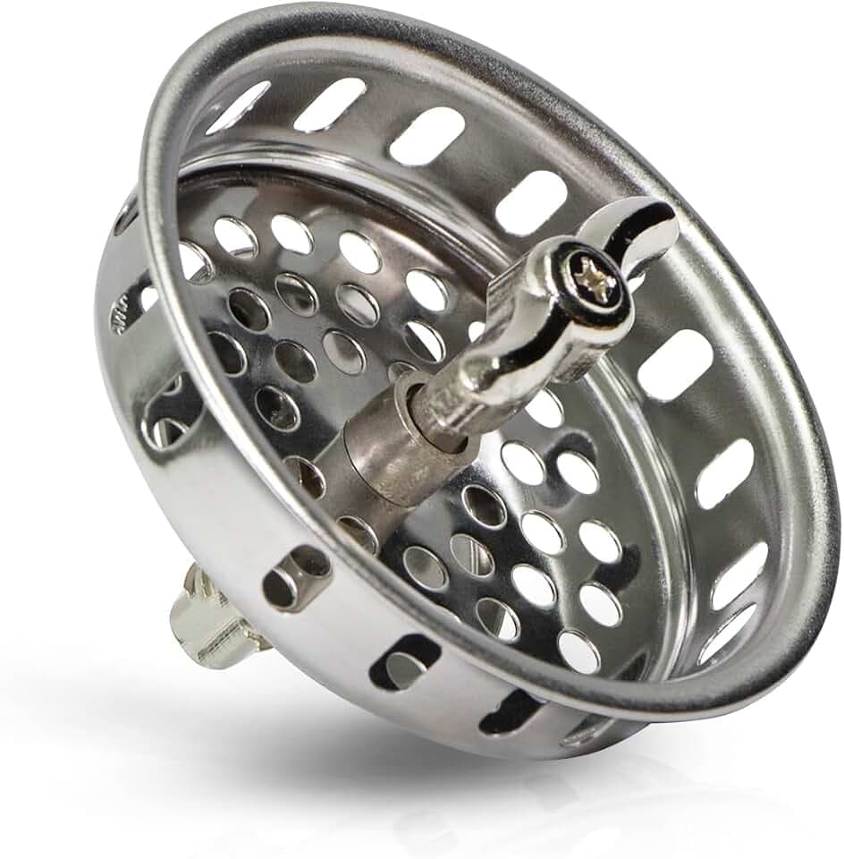 Highcraft 97633 Kitchen Sink Spin and Seal Basket Strainer Replacement for Standard Drains (3-1/2 Inch) Chrome Plated Stainless Steel Body With Threaded Stopper