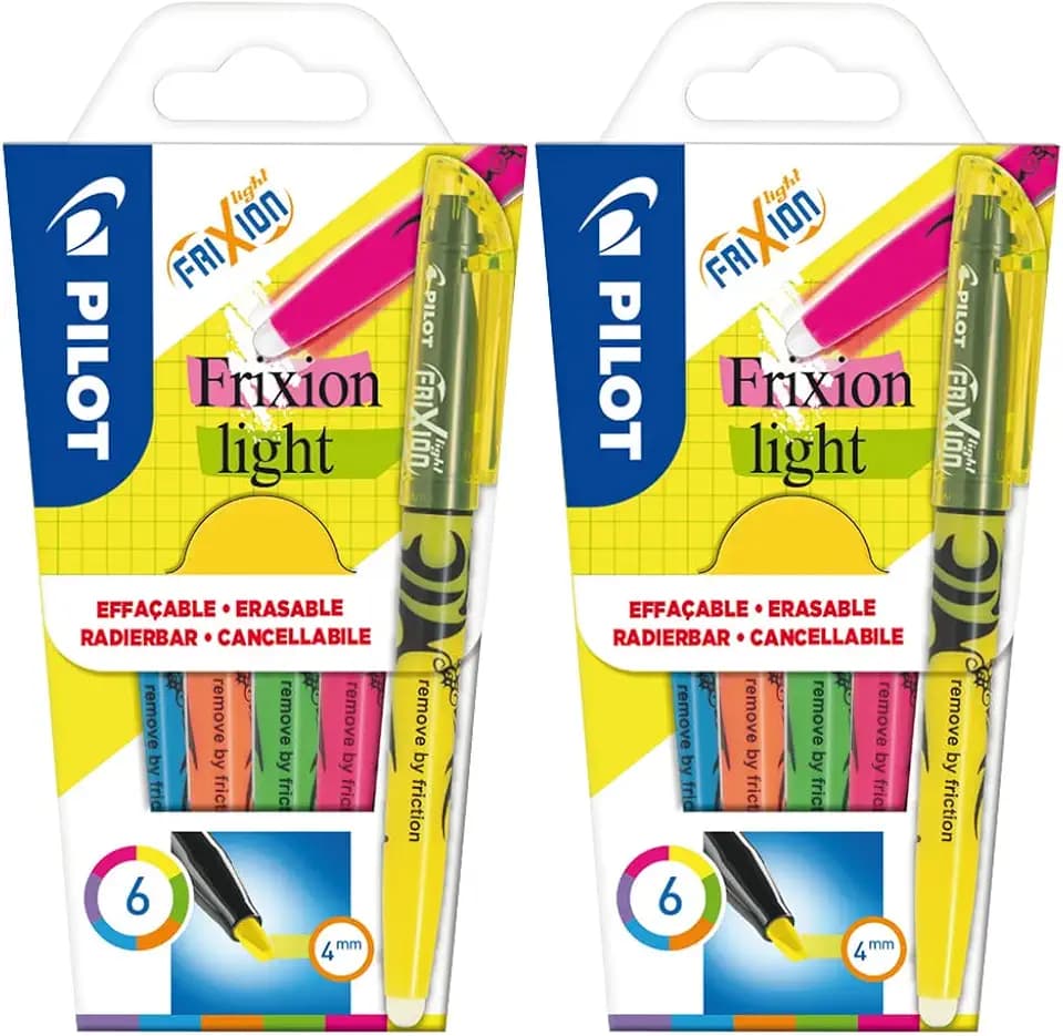 Pilot 4136S6 Textmarker FriXion Light, 12 Stück, pink/gelb/grün/blau/violett/orange (12 Stück, Mehrfarbig)