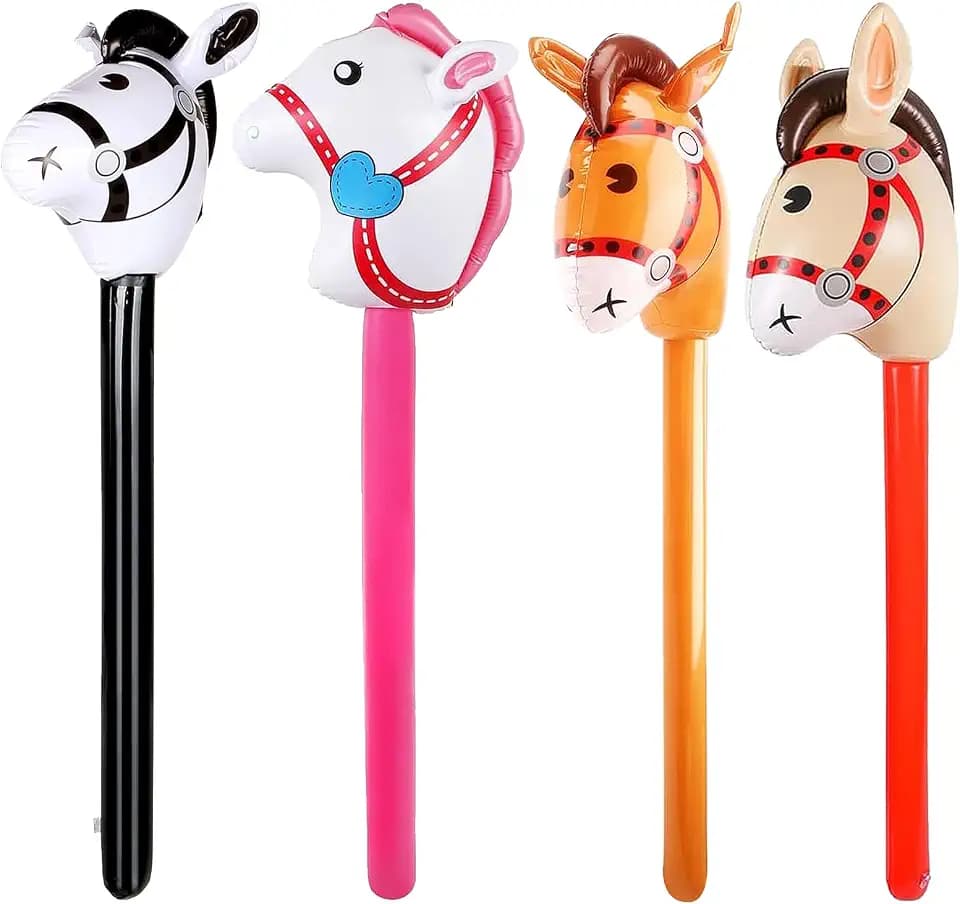4 Stück Aufblasbares Pferd, Hobby Horse, Aufblasbares Steckenpferd