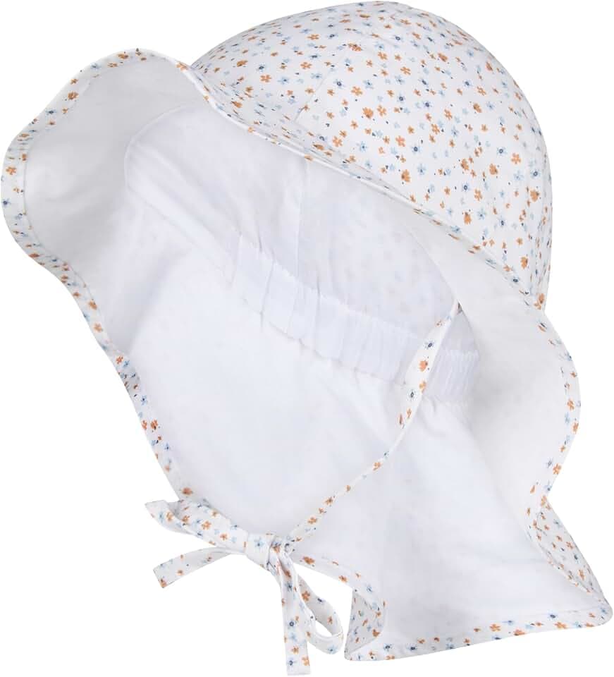 Sterntaler Sonnenhut Blümchen – Sonnenhut aus Baumwolle mit Blumen-Print, mit Bindeband, Gummizug und Nackenschutz, gefüttert mit Bio-Baumwoll-Batist, UV-Schutz 50+
