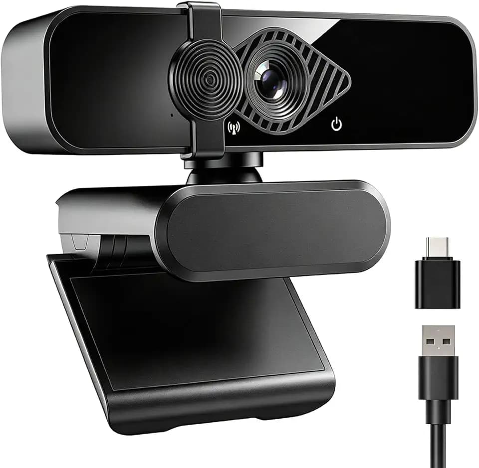 4K Webcam with USB C Adapter Privacy Cover Microphone for PC Mac Laptop