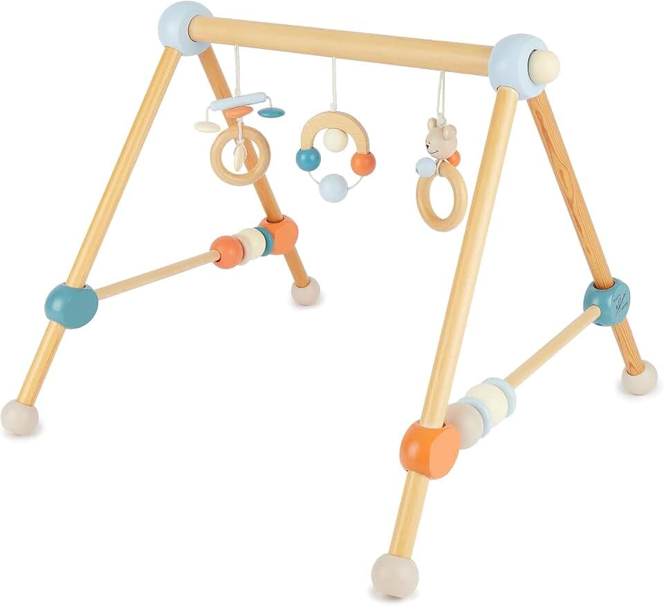 Bieco Spieltrapez | Spielbogen für Babys -Figuren, Rasseln, Kugeln | Spielebogen Holz Baby | Spieltrapez Baby Mobile Holz | Activity Center Baby Gym Spielzeug