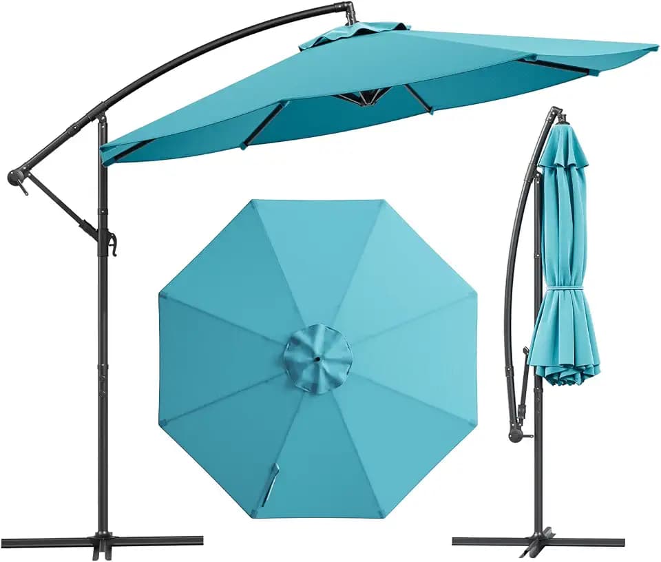 10FT Offset Cantilever Patio Umbrella, 360° Rotation Outdoor Hanging Umbrella with Easy Crank & Tilt, UV Resistant Water-Repellent 180G Yarn-Dyed Polyester Canopy for Garden Deck Pool Backyard