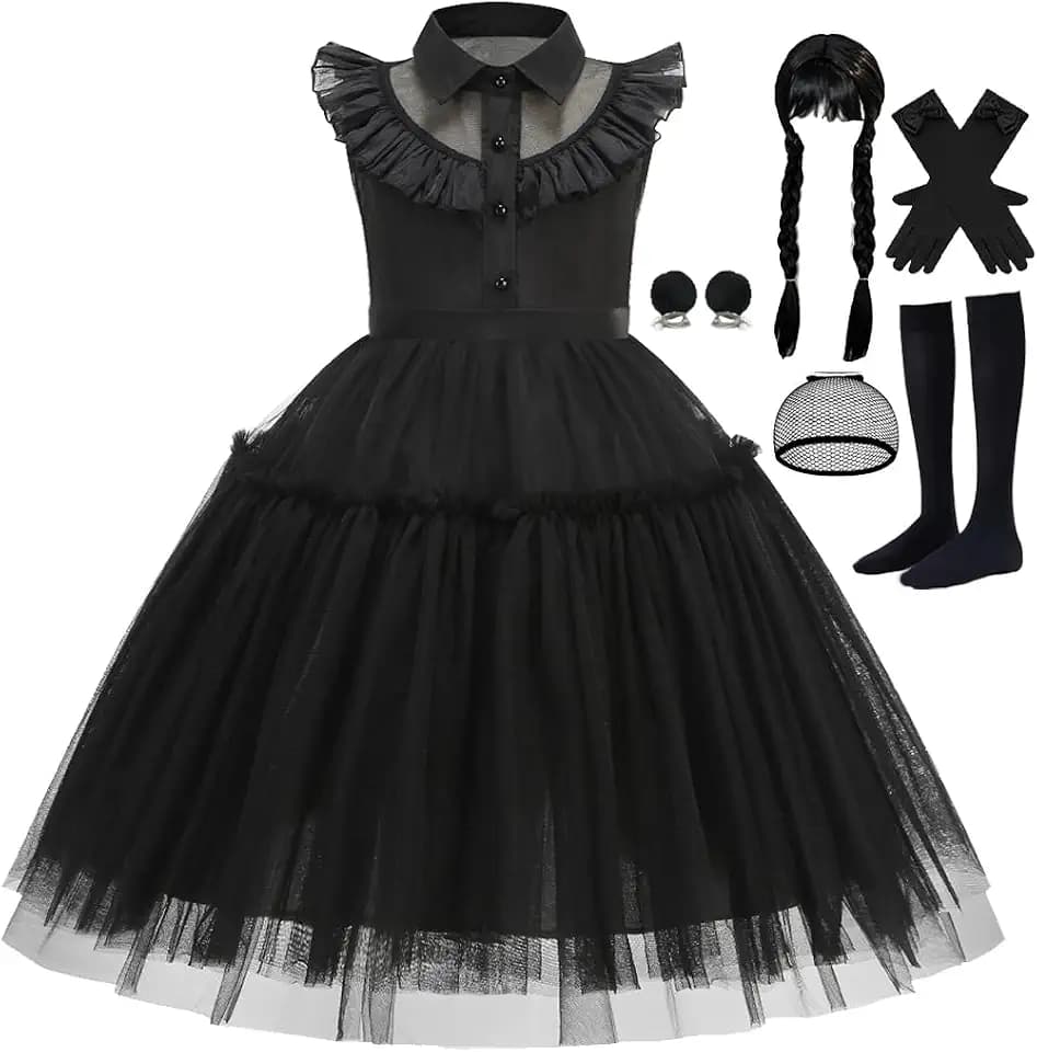 iTVTi Girls Black Princess Dress up Costume with Wig
