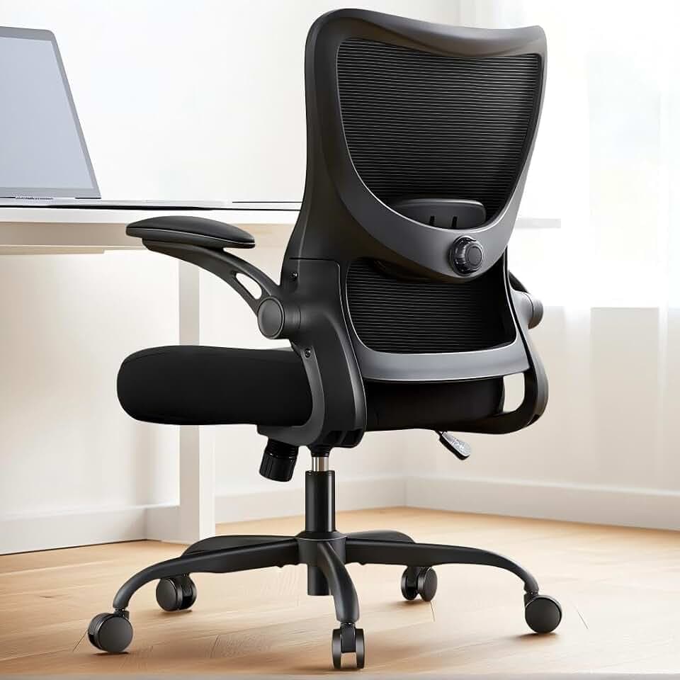 Marsail Ergonomic Office Chair Desk Chair with 3D PU Armrests and Adjustable Lumbar Support Breathable Mesh Chair Executive Rolling Swivel Comfy Task Chair for Home Office Gaming Black