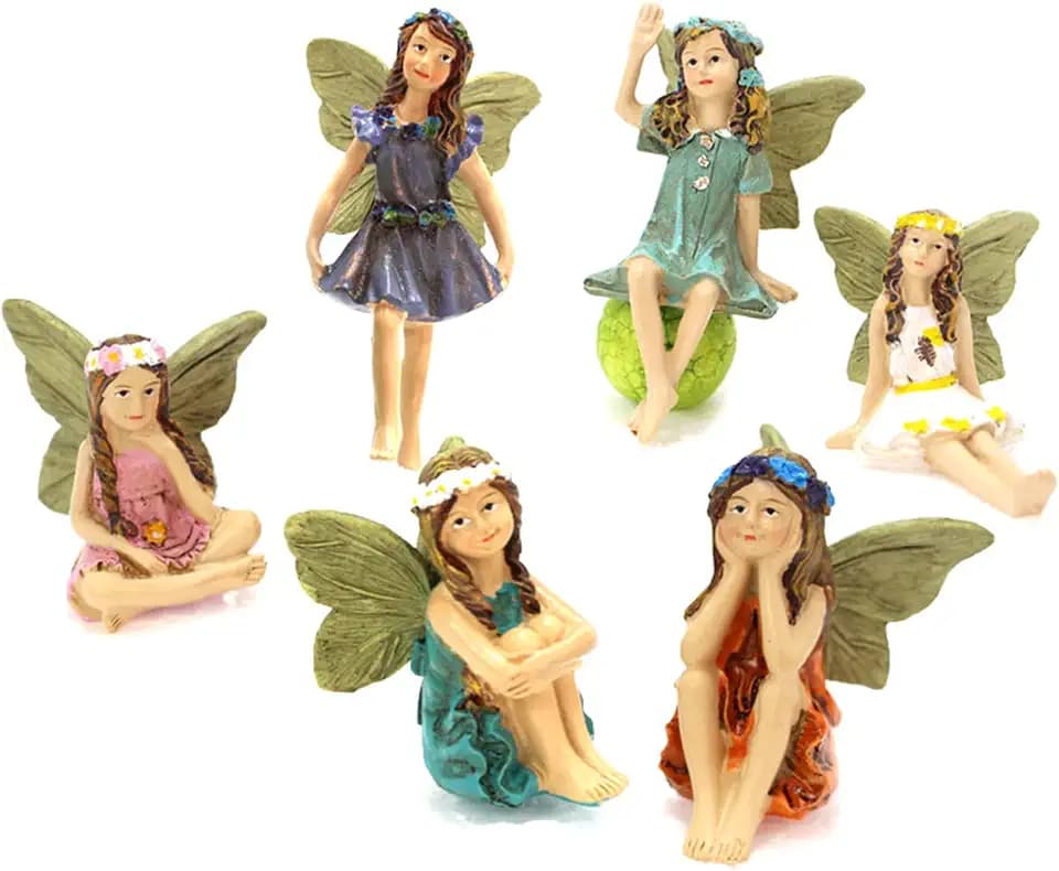 6 Stück Harz Fee Statue,Feen Figuren Zubehör,Fairy Garden Miniatur Feen Figuren Elfen,Fee Garten Feen Figur Miniatur,Harz-Feen Statuen Zubehör,Für Garten Outdoor Blumentopf Puppenhaus Deko