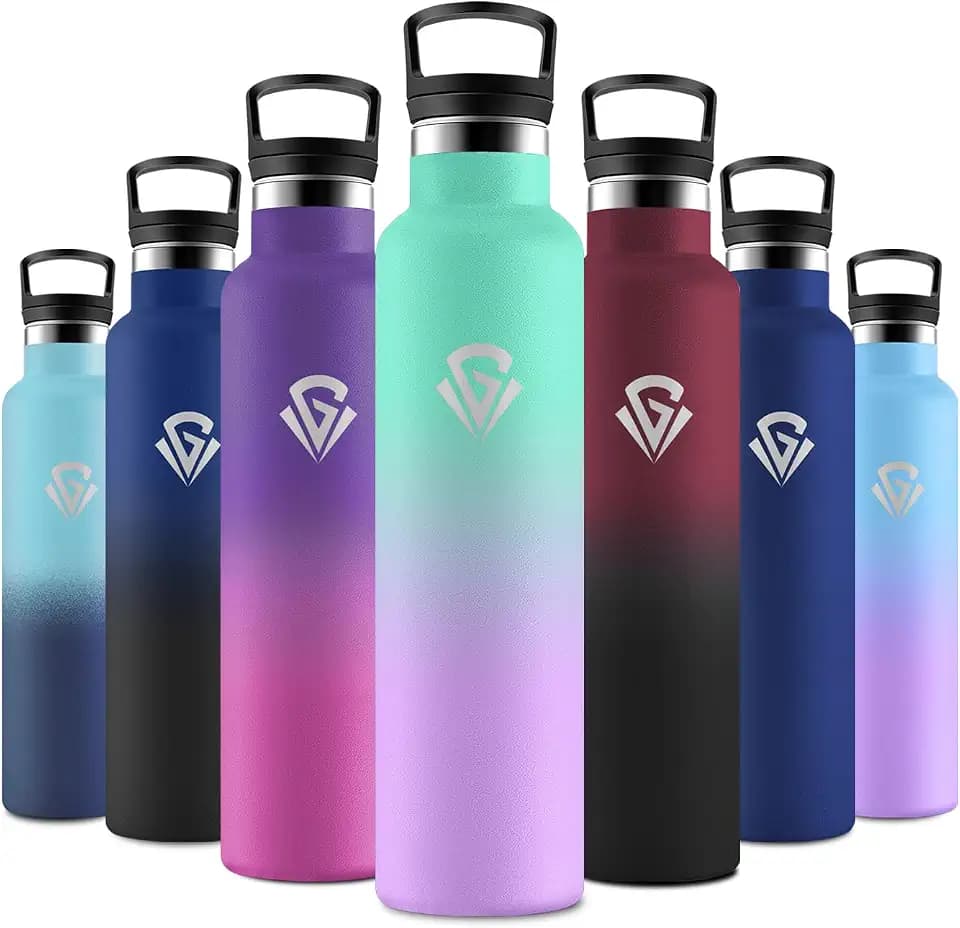 Edelstahl Trinkflasche 1L, Isolierflasche mit Strohhalm, BPA-Frei, Kohlensäure Geeignet, Auslaufsicher, für Picknick, Schule, Fitness