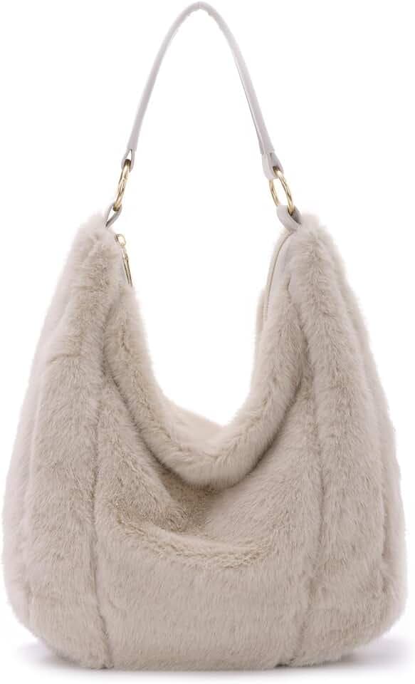Flauschige Damen Umhängetasche aus Kunstpelz weiche Plüsch Handtasche Modische Felloptik Schultertasche mit abnehmbarem Kettengurt