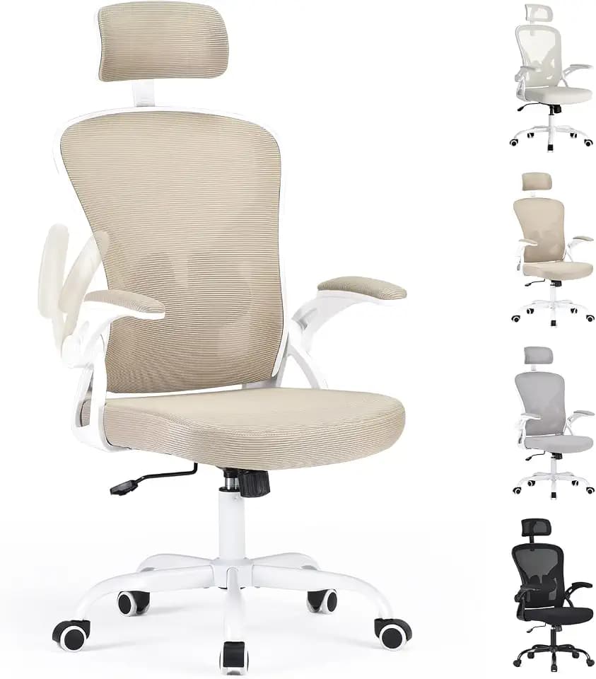Farini Ergonomischer Stuhl mit Armlehne Büro Schreibtischstuhl mit Rollen Bequemer Home Office Stuhl, Khaki