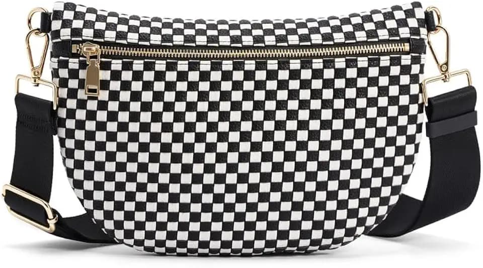 Woven Crossbody Bags for Women Checkered Bum Bag Women's Waist Pack Sling Purse Fanny Packs with Adjustable Strap