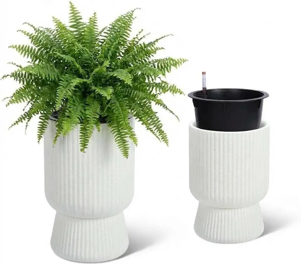 Large Self Watering Pots for Indoor Plants,14.2 Inch Tall Planters Outdoor Set of 2,Plant Pot Self Watering with Water Level Monitor,Outdoor Garden Pots for Patio, Porch, Living Room, Home Office