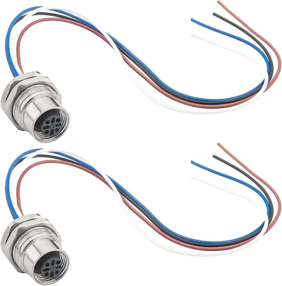 2-Pack M12 A Coded 4 Pin Female Field Wireable Connector 0.7ft