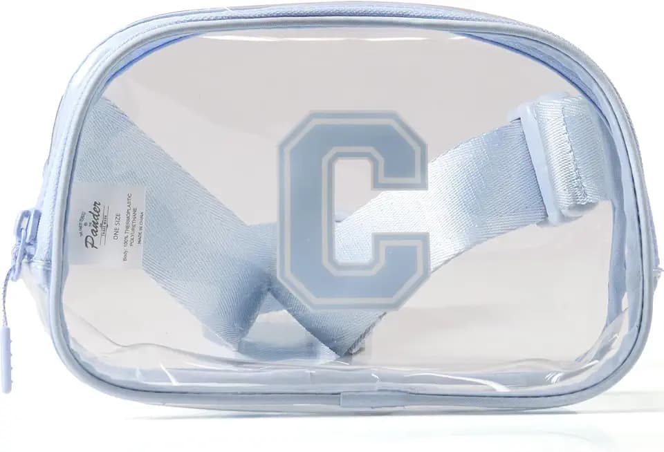 Pander Clear Small Belt Bag with Nylon Fabric Trim - Perfect for Game Day, Ballgame, Stadium Events Essentials - Windmill Blue/C