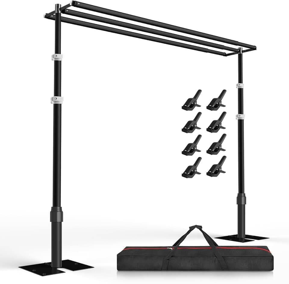 EMART Backdrop Stand Heavy Duty 10x10Ft Three Crossbar Pipe and Drape-Black