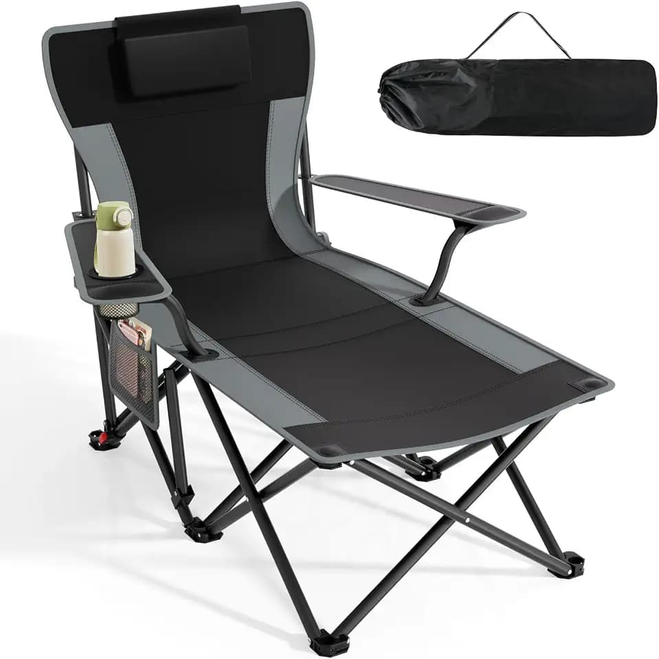 Suteck Camping Chair with Foot Rest, Reclining Beach Chairs, Black