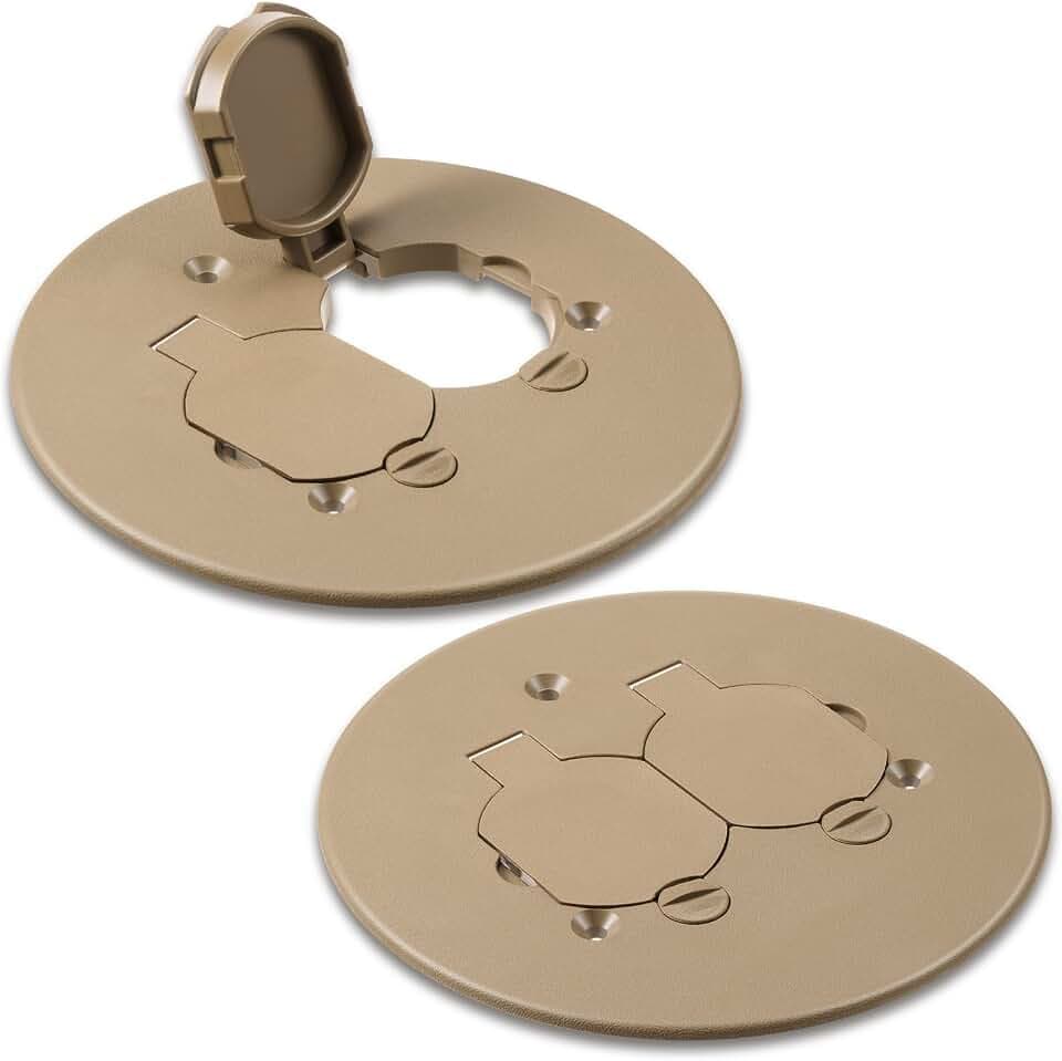 Kingdder 2 Set Round Floor Box Cover 4" Diameter Plastic Duplex Floor Outlet Cover Plate Weatherproof Replacement for Countertop Home (Bronze)