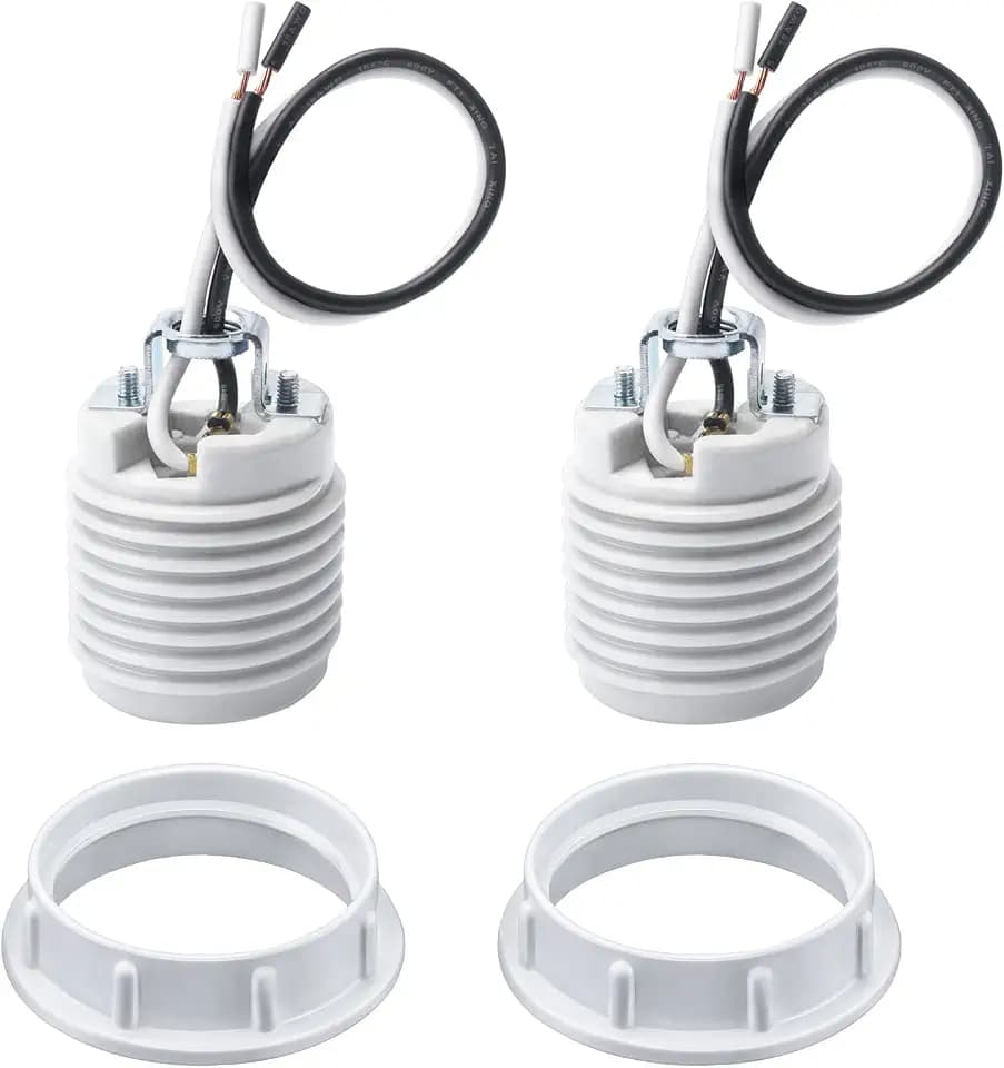 DiCUNO Ceramic E26 Light Socket, Threaded Medium Base with Ring, 2-Pack