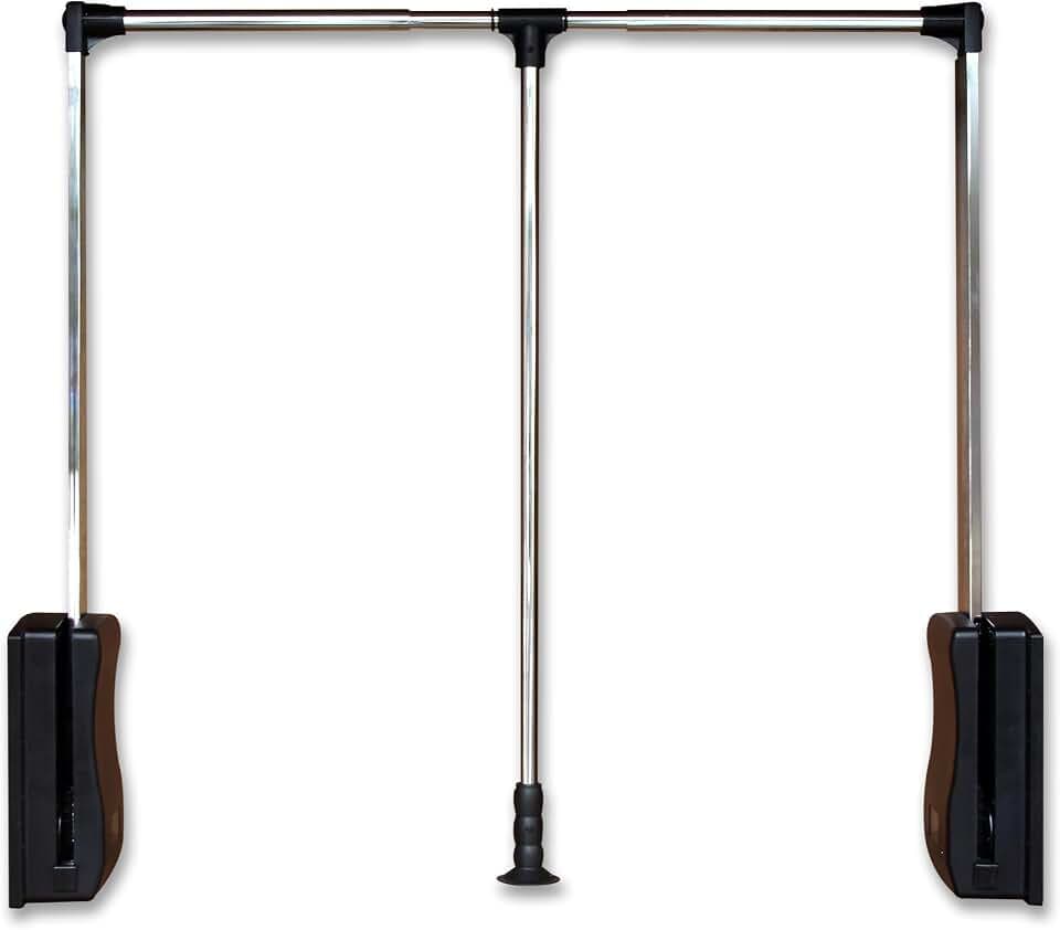 Pull Down Closet Rod 35"-48", Adjustable Side Mounted Closet for Kitchen Bedroom High Cabinets, Chrome, Two-Way Buffering Side, Heavy Duty Load Capacity