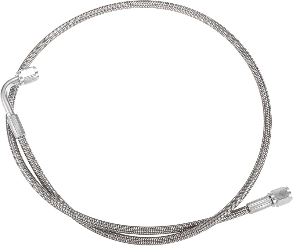 AN3 Braided Steel Turbo Oil Feed Line 90 Degree to Straight Hose End, 36" Remote Turbocharger Oil Drain Return Line Universal for Car Durable Stainless Steel PTFE Silver Tone