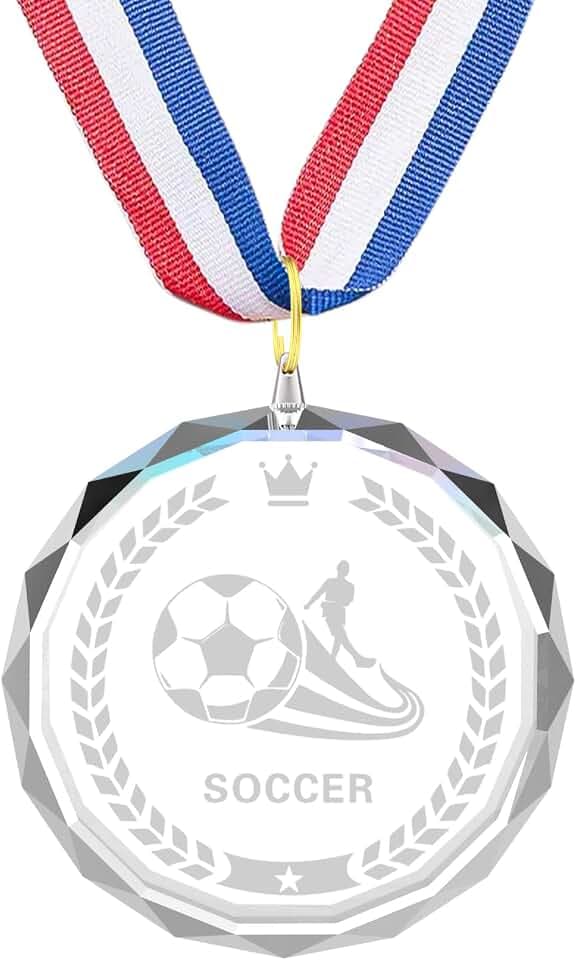 12 Pieces Crystal Award Medals Football Baseball Soccer Basketball Winner Medals, Crystal Medals with Neck Ribbons, Winner Gift Prize Award Medals for Kids Tournaments Match Sports Competition Teams