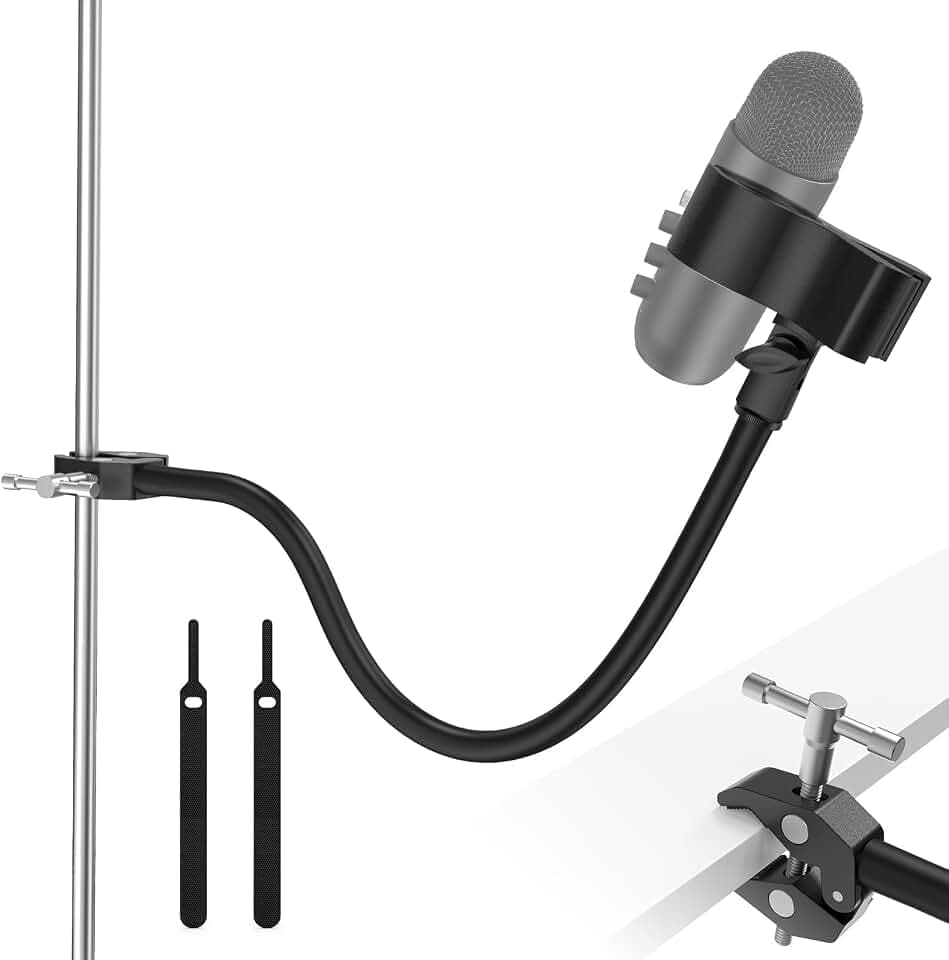 ZealSound Mikrofon Arm, 48cm/19zoll Schwanenhals Arm mit robuster Krabbenklemme für runde Rohre und Tischplatten, Flexibler Mikrofonständer mit klemme, Kompatibel mit Blue Snowball, Razer, Pyle