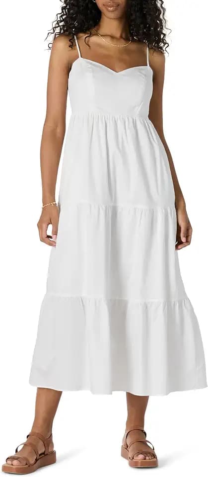 Amazon Essentials Damen Fit And Flare-Maxikleid aus Baumwollsatin mit Herzausschnitt im Empire-Stil