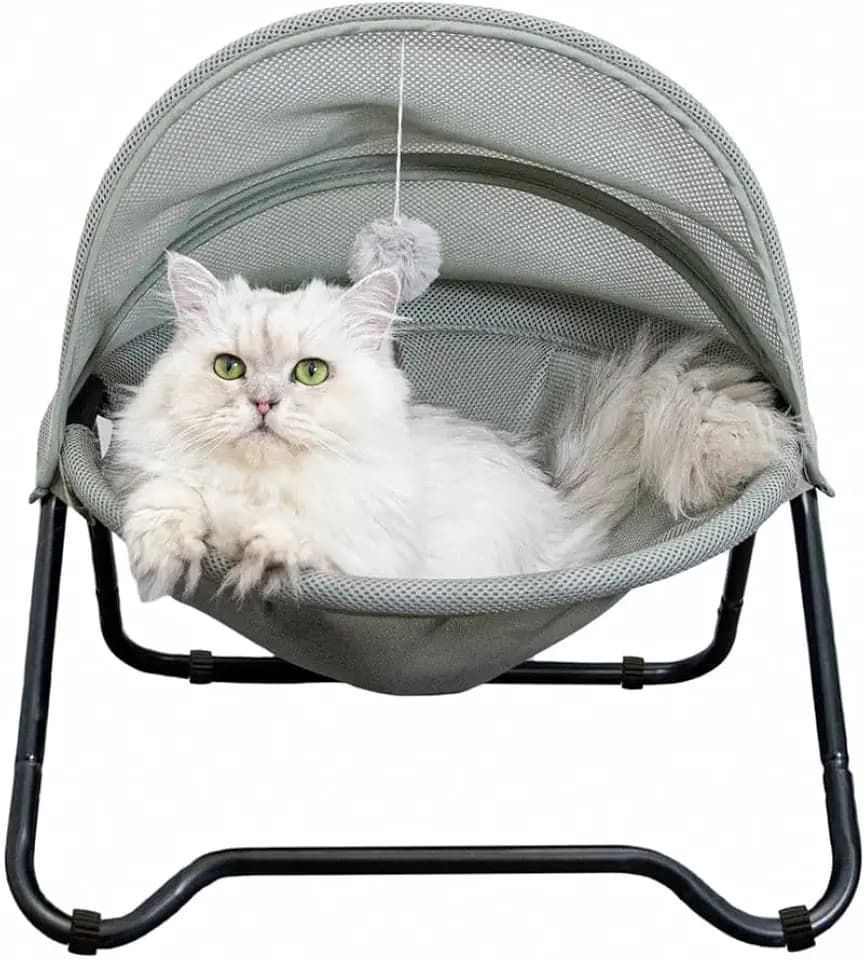 Elevated Cat Hammock Bed with Awning, Breathable Raised Pet Bed Only for Cats & Small‑Size Dogs, Tool‑Free Assembly, Removable Washable Cover for Indoor Outdoor Use
