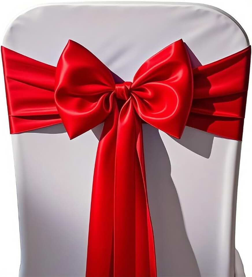 Pack of 50 Wedding Satin Chair Sashes Red Bows 7x108 inch Ribbon Fabric